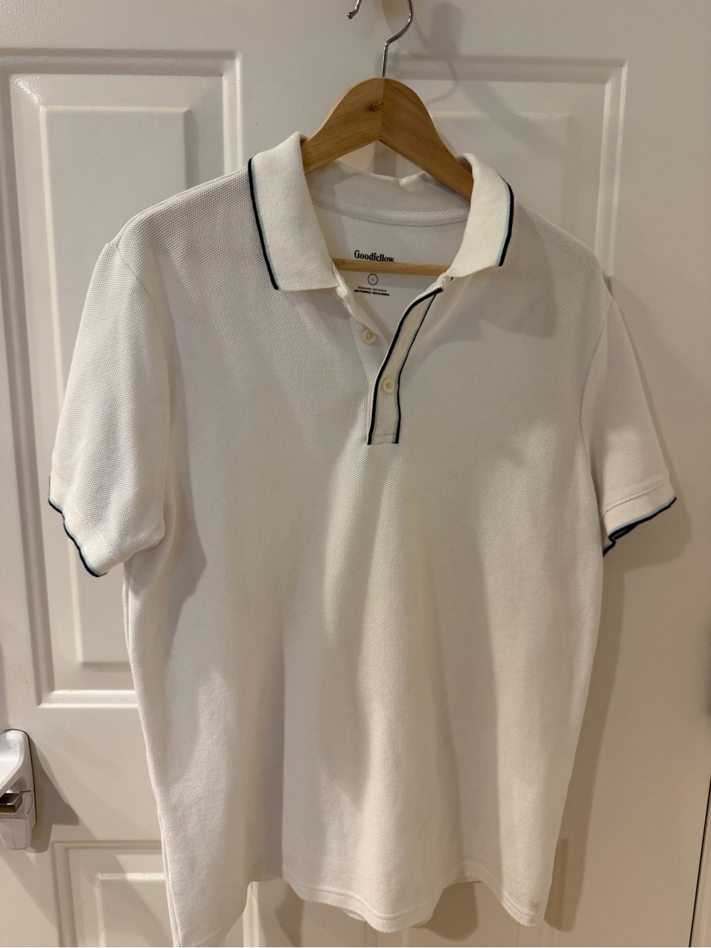 Goodfellow & Co White Polo with Navy Contrast Piping